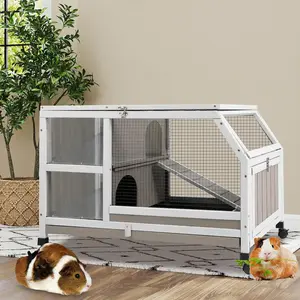 Petscosset Guinea Pig Cage Indoor, Large Small Animal Cage on Wheels with Ramp & Hideout, Easy Clean Hamster Cage with Deep Pull-Out Tray for Rabbit