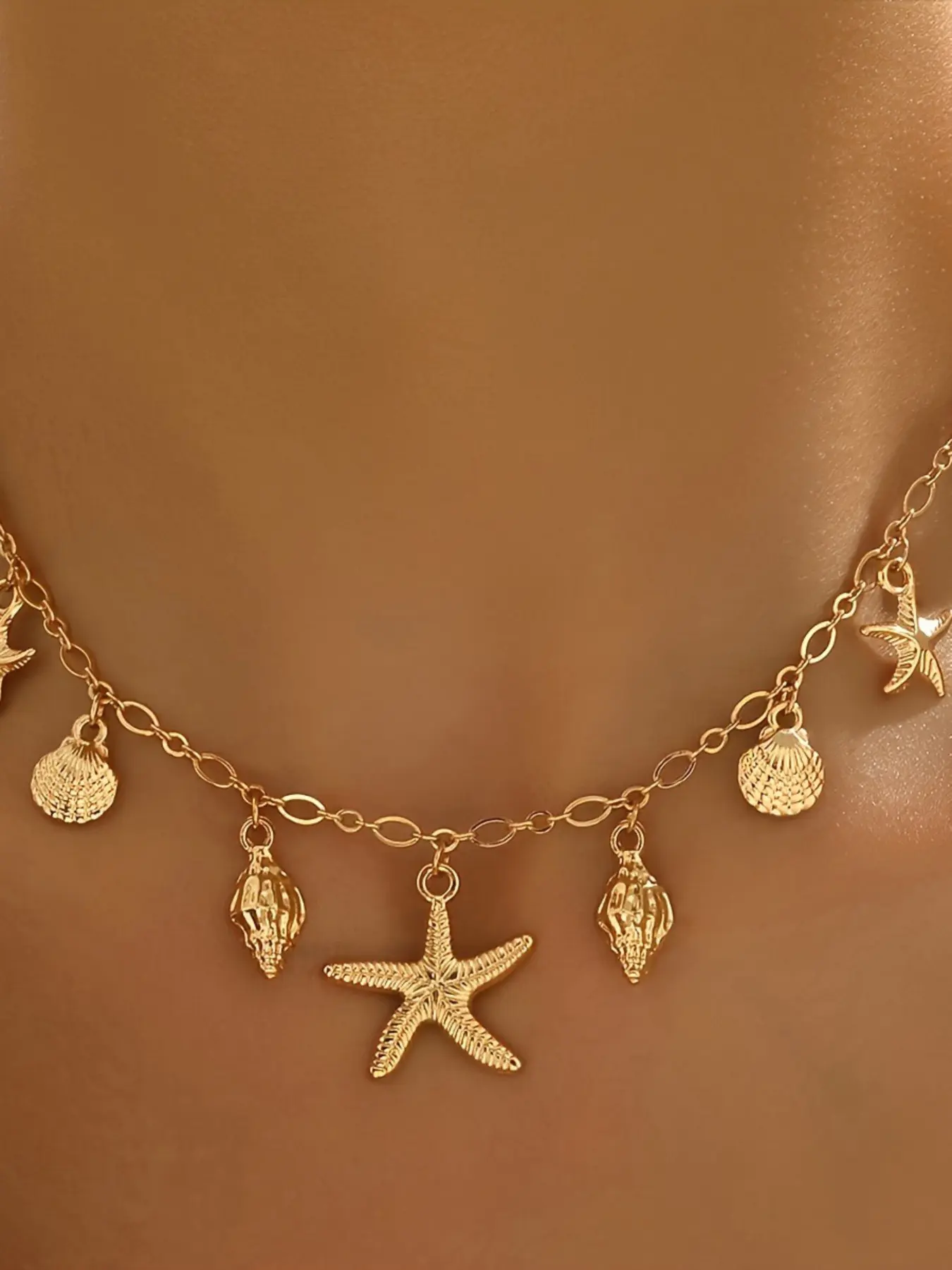 Women's Adjustable Necklace Pendant, Starfish Shell Conch Design ...