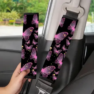 Pink butterfly night light design car seat belt pad, with soft, waterproof, anti-slip shoulder strap cover, suitable for SUVs, daily commuting or long-distance travel, Girly Car Accessories, Car interior accessory