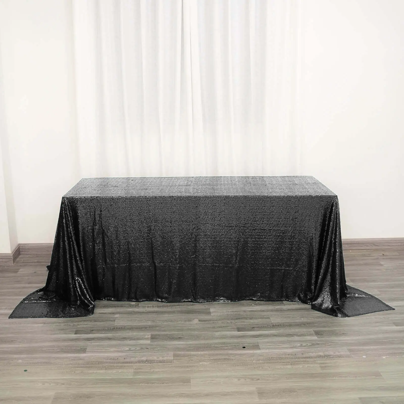 Sequin Rectangle Tablecloth 90"x132" Black with Seamless Glittering Finish - Classy Decor for Formal Events