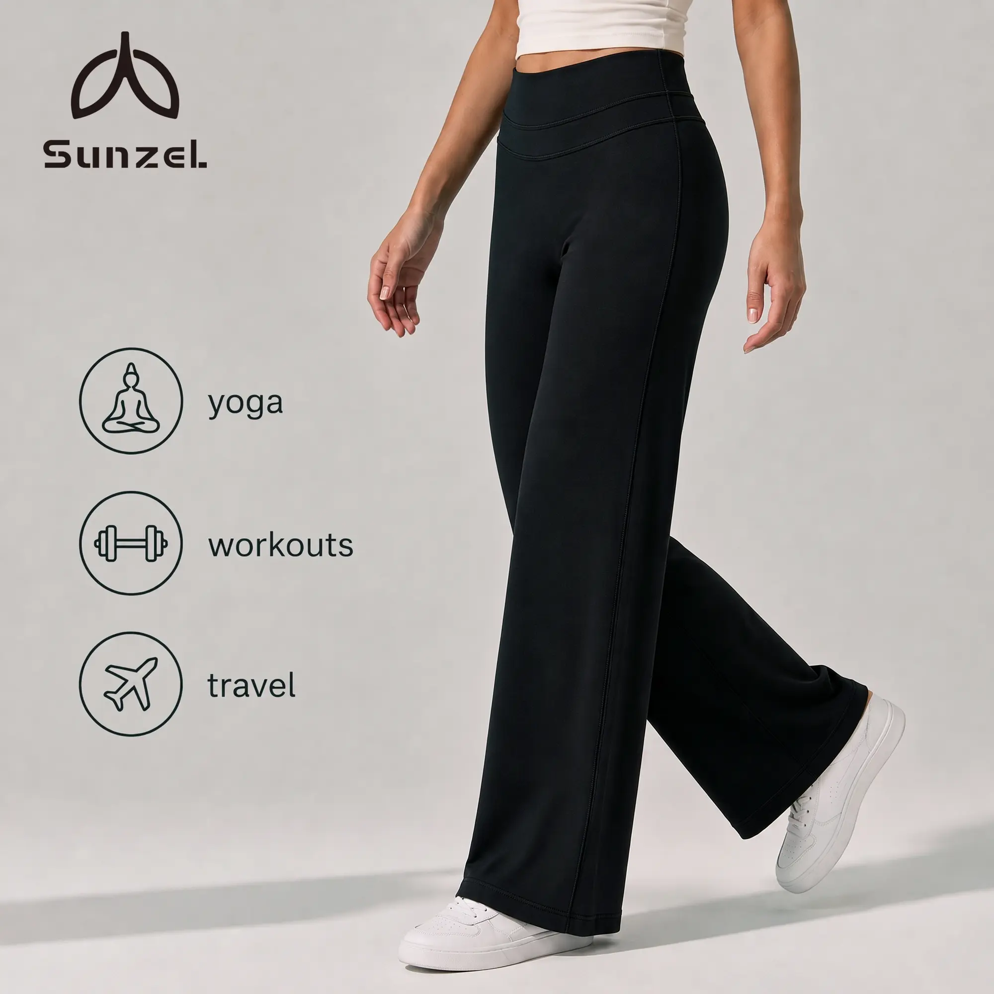 Female High Waist Wide Leg Yoga Pants - Straight Leg, No Front Seam, Hidden Butt Scrunch, Hidden Lift, Butt-Lifting Fit, Buttery-Soft Feel, Tummy Control, 4-Way Stretch, Multiple Inseams for Yoga, Running, Gym Workouts
