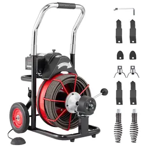 VEVOR Drain Cleaner Machine 100FTx 3/8 Inch, Auto Feed Sewer Snake Auger on Wheels, 370W Portable Drain Cleaning Machine with 8 Cutters Air - activated Foot Switch for 2 to 4 PipesVEVOR Super Brand Day