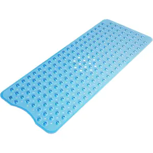 Bathtub Mat Non Slip, Bath Mat for Tub 40 x 16 Inches Full Size, Non Slip Shower Mats with Suction Cups and Drain Holes, Shower Stall Mats for Elderly & Kids, Clear Blue