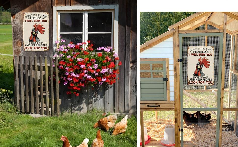 Funny Chicken Sign Don't Ruffle My Feathers, Gift for Chicken Lovers, Farmhouse Wall Decor for Home Coop Garden 8 x 12 Inch