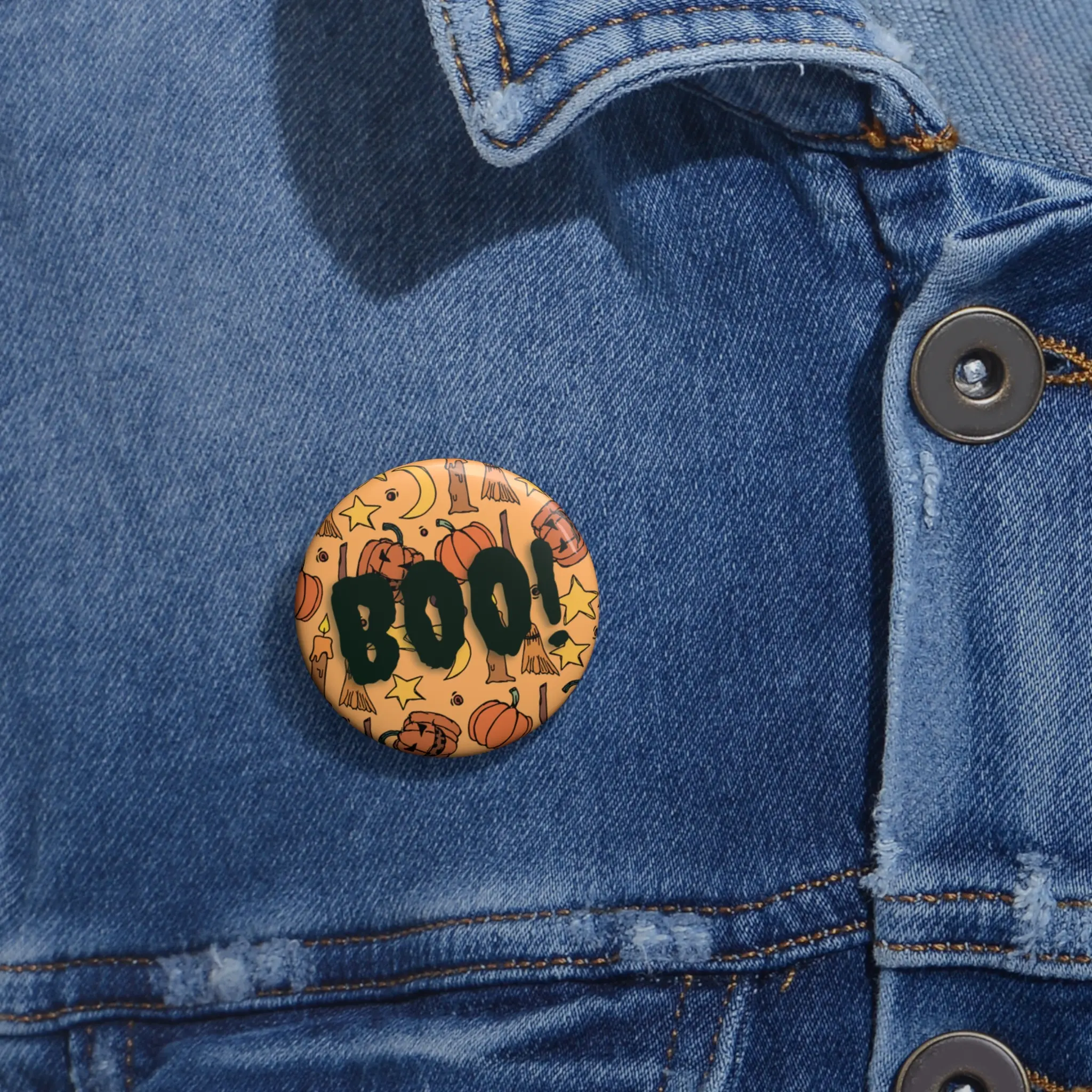 Boo Halloween Themed Custom Pin Buttons, Fun Party Favors, Spooky Accessories, Trick or Treat Gifts, Kids' Halloween Decor