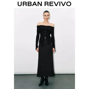 URBAN REVIVO Women's Slim-Fitting Ribbed Knitting Sweater - Chic Design, Casual Fashion Top, 2025 Versatile Outfit (UWG940279)