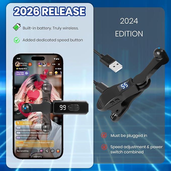 Portable automatic clicker suitable for iPhone, iPad, and Android phones, hands-free, silent operation, lightweight and easy to use, suitable for Tiktok live streaming, game likes and reward tasks (black)