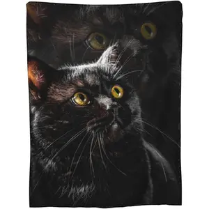 Black Cat Throw Blanket Soft Cozy Plush Warm Fleece Blanket for Sofa Couch Bed 80"X60", Printed on One Side with a Plain White Back, Halloween Thanksgiving Christmas Gift