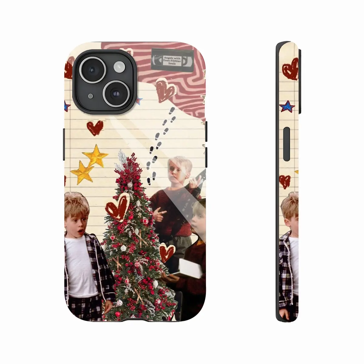 Retro Christmas Kids & Decorated Tree iPhone case for iPhone 17 pro max. Shockproof Dual - Layer PBT+TPU Protective Cover, Fits iPhone 17/16/15/14/13/12/11 Pro Max/Plus