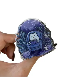 Cute Cat Reading Phone Grip, Fantasy Bookish Kindle Holder, Cat Lover Gift for Book Lovers, Cozy Bibliophile Accessory, Mysterious Cat Pop Socket