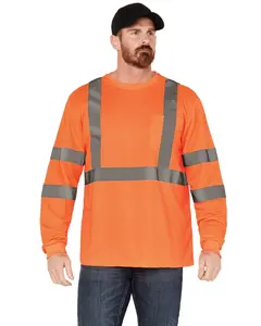 Hawx Men's Solid Enhanced Hi-Vis Long Sleeve Pocket Work T-Shirt Big - Hhv104x-Org