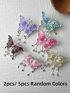 Alloy Butterfly Beads with Diamond Chain Fringe Main Pearl Set, Elegant Floral Charms for DIY Supplies, Diy Craft Embellishments, DIY Beading Accessories, 2/5 Pieces Pack, DIY Kits
