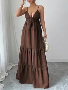 2026 New Elegant Strapless Sleeveless Long Dress, Women's Fall Winter Fashion, Chic Halter Neck Gown, Perfect for Casual & Formal Occasions,midi dress, casual dress, V-neck dress, A-line dress, casual everyday dress, breathable summer dress, sundress