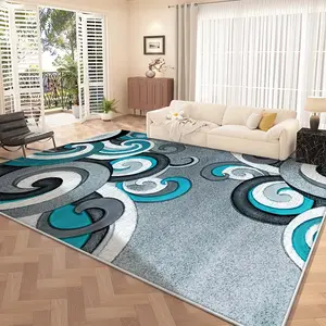 Swirl Art Rectangular HD Printed Modern Carpet - Double Lock Edge, Machine Washable, Non - Slip, for Multiple Rooms & Festive Decor, Gift Idea, Modern Abstract Rug, Living Room Rug, Geometric Pattern Rug