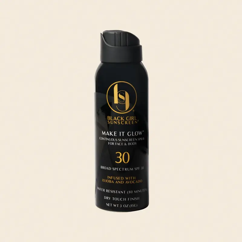 Black Girl Sunscreen Make It Glow Paraben-Free Body Spray - Broad Spectrum SPF 30 Sun Protection, 5 fl oz, Youth-Focused Nourishing Radiant Formula for Black Women, Aloe/Jojoba/Avocado Oils & Shea Butter, Lightweight Smooth Moisturizing Body Care