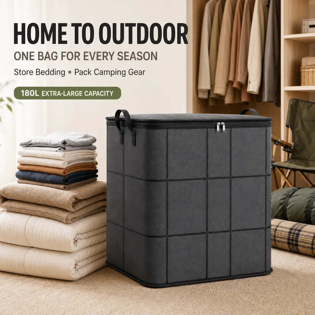180L Heavy-Duty Storage Bag, Foldable Household Organizer with Smooth Dual Zippers, Moisture-Proof Sack for Clothes, Bedding & Outdoor Gear