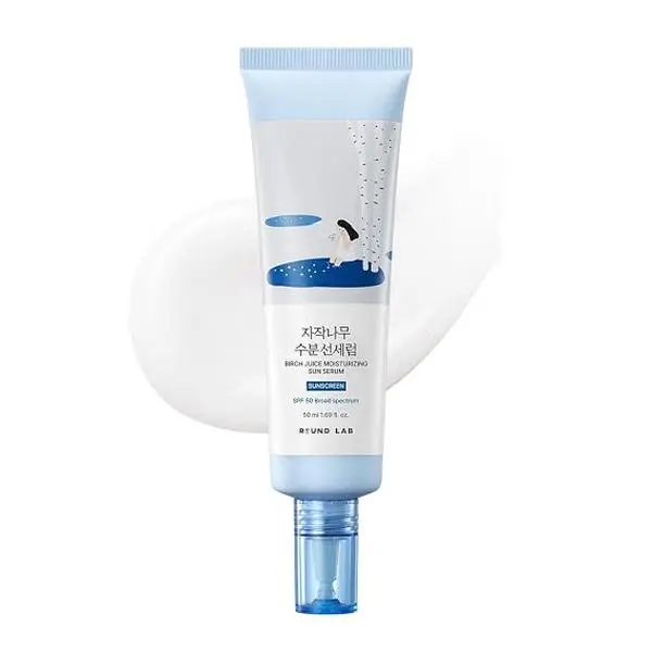 ROUND LAB Birch Juice Moisturizing Sun Serum SPF 50+ PA++++, 1.69 Fl Oz, Hydrating Korean Sunscreen, Lightweight Face Sunscreen