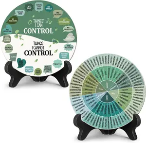 2 Pcs Feelings Wheel Therapy Office Desk Decor Things I Can Control Double Sided Mental Health Emotions Chart with Stand Therapist Gifts Psychology Decor for Home Office Counselor Women Man(Greenery)