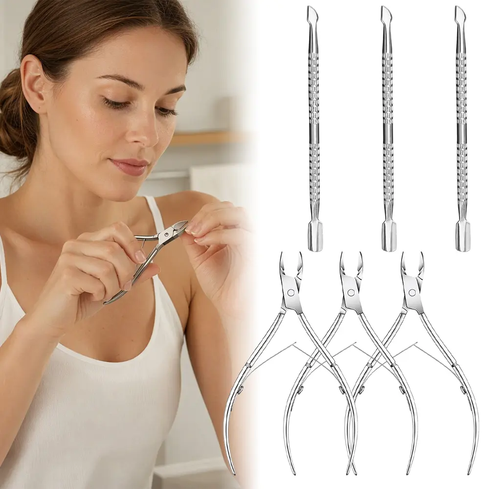 5/6Pcs Professional Combo Stainless Steel Cuticle Trimmer Set, Cuticle Pusher & Nipper Nail Remover Tools, Manicure Pedicure Kit for Fingernails Toenails, Home Salon Nail Grooming Supplies