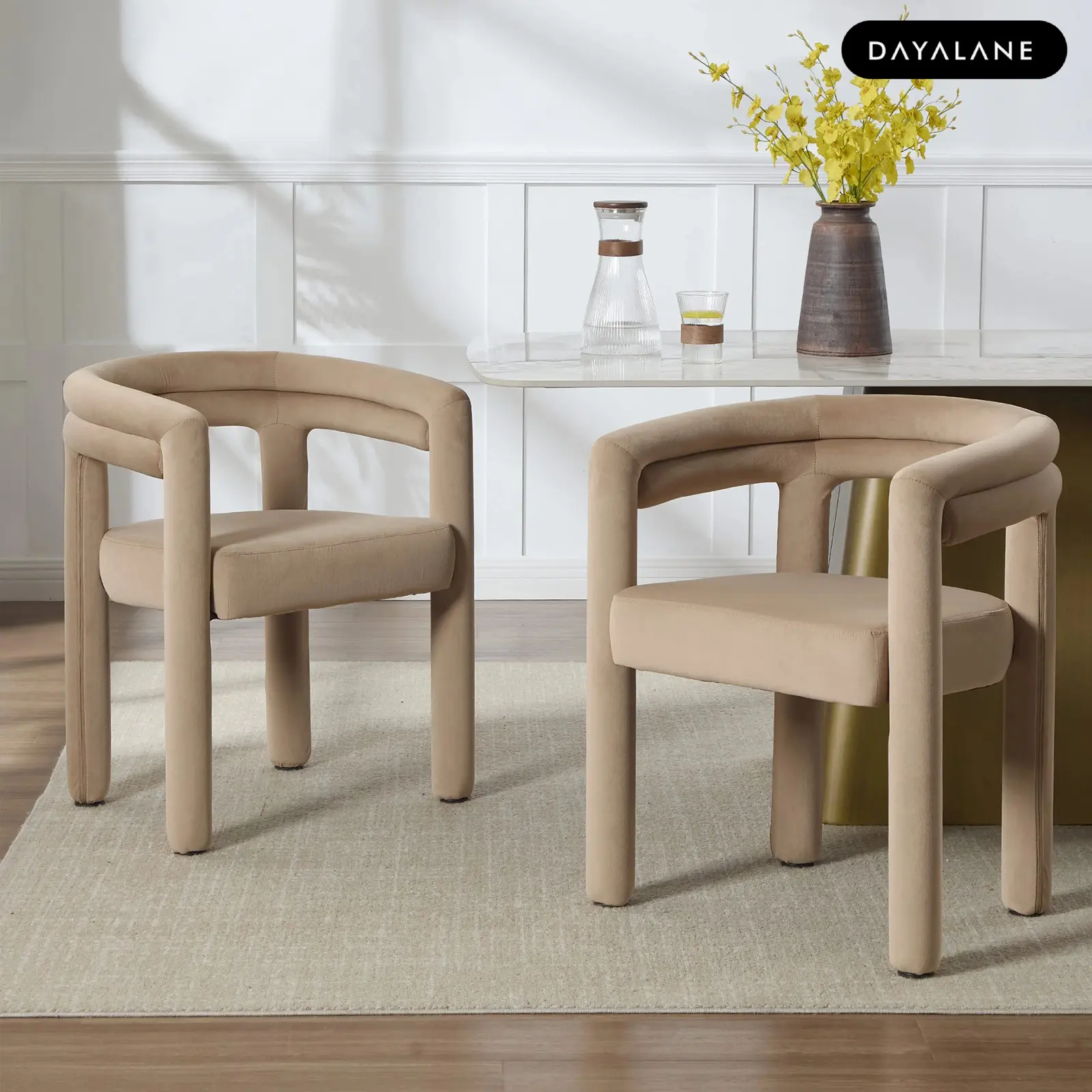 [BackToSchool]DAYALANE Lara 24" Modern Upholstered Dining Chair with Curved Back & Arms, Luxury Accent Chair for Dining Room, Kitchen & Vanity, Dining Chairs, Fully Assembled