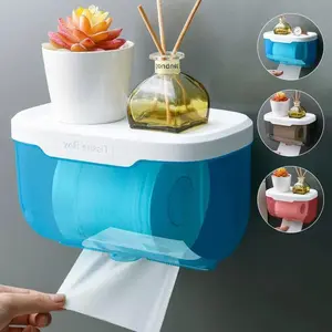 Wall Mounted Tissue Holder, 1 Count Punch Free Roll Paper Storage Box, Waterproof Tissue Holder, Bathroom Accessories, Home Organizer for Bathroom