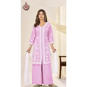 Elegant Embroidered Rayon Kurti Palazzo Set with Dupatta – Sizes M to 5XL