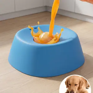 Slow Feeder Dog Bowl, Dog Lick Bowl with Rolling Ball, Anti-Slip Dog Enrichment Toy for Liquid Treats, Puppy Lick Feeder for Bone Broth Yogurt Post-op Nutrition (Blue)