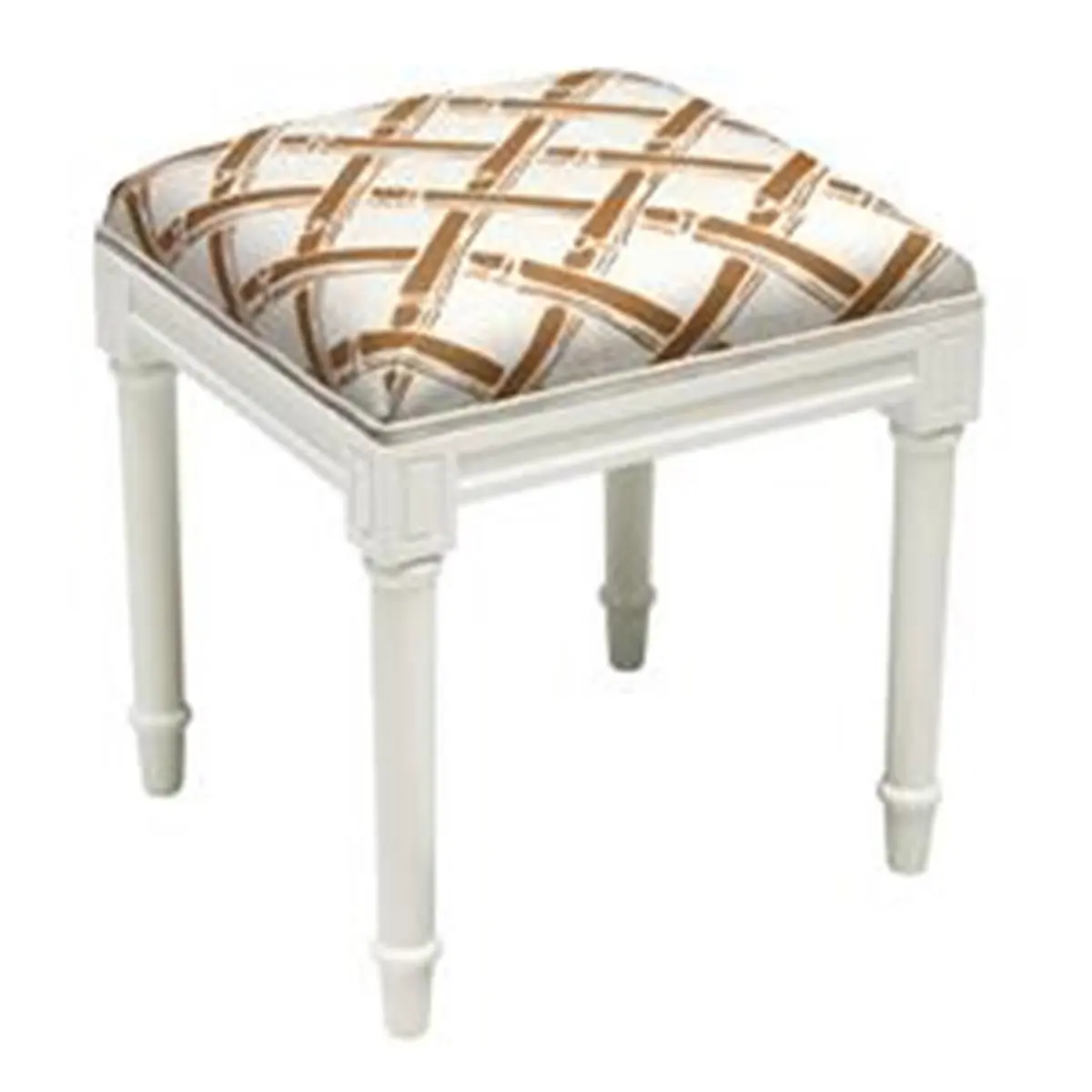 123 Creations WDS094-CA Caramel Bamboo Trellis Weave Linen-Upholstered Solid Wood Vanity Stool, White Upholstered Seat, Easy-Screw Legs, Assembly Required
