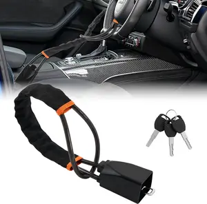 Car Steering Wheel Lock, Seat Belt Lock, Anti-Theft Device, Max 17 Inch Length, Small and Light-Weight, Multi-Functional, Fit Most Vehicle, SUV, Golf Cart Security