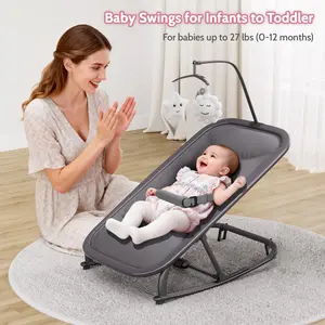 2-in-1 Collapsible Baby Bouncer and Rocker Seat – Lightweight, Quiet, 3-Position Adjustable Cradle – No Assembly Needed, Portable Nursery Chair, Ideal for Baby Showers – Grey