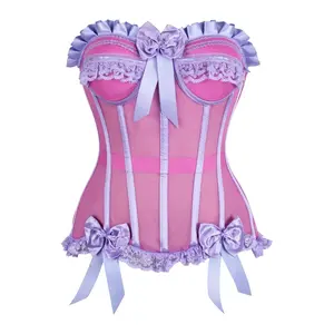 Top Drawer Steel Boned Pink/Purple Mesh Underwire Bustier Corset