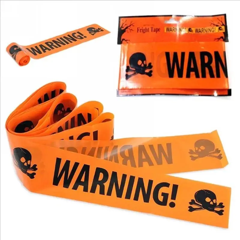 Halloween Skull Warning Tape | Spooky Plastic Decoration Tape, 19.69 ft