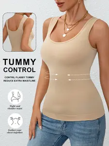 Women's Abdomen Control Vest Plain Color Tight-Fitting Waist Cinching Body Shaping Seamless Sleeveless Top Comfortable Innerwear