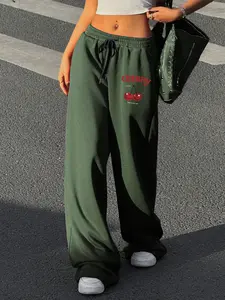 Women's Cherry Print Sweatpants, Casual Comfy Jogger Pants for Daily Wear, Ladies Bottoms for All Seasons