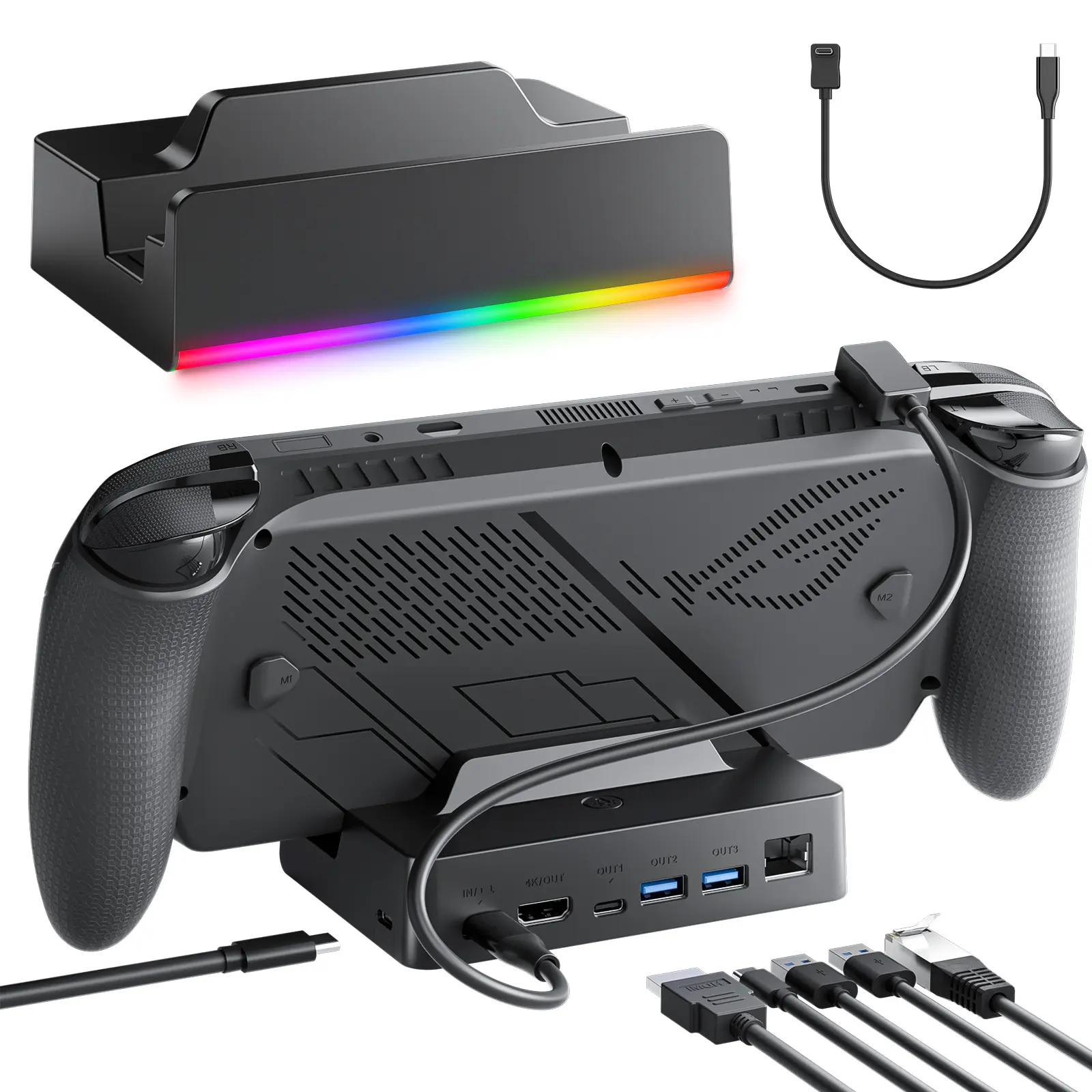 14-in-1 Compact Docking Station for ROG Ally X & Steam Deck, TanReginal Hub with RGB Lights, 4K@120Hz HDMI, Gigabit Ethernet, 100W PD Fast Charge, Dual USB 3.2 Ports, External Monitor Support for Legion Go