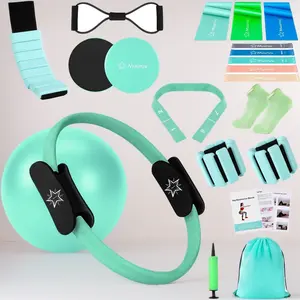 Pilates Equipment Kit for Home Workout Pilates Ring Ball Resistance Bands Yoga Strap Wrist Weights Socks Bag for Women