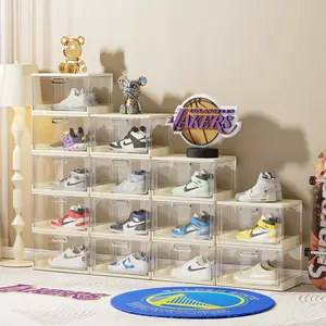 UFORU  Protect your sports shoes! Thick transparent shoe box with magnetic door, dustproof, stackable and foldable shoe box, suitable for sports shoes/boots