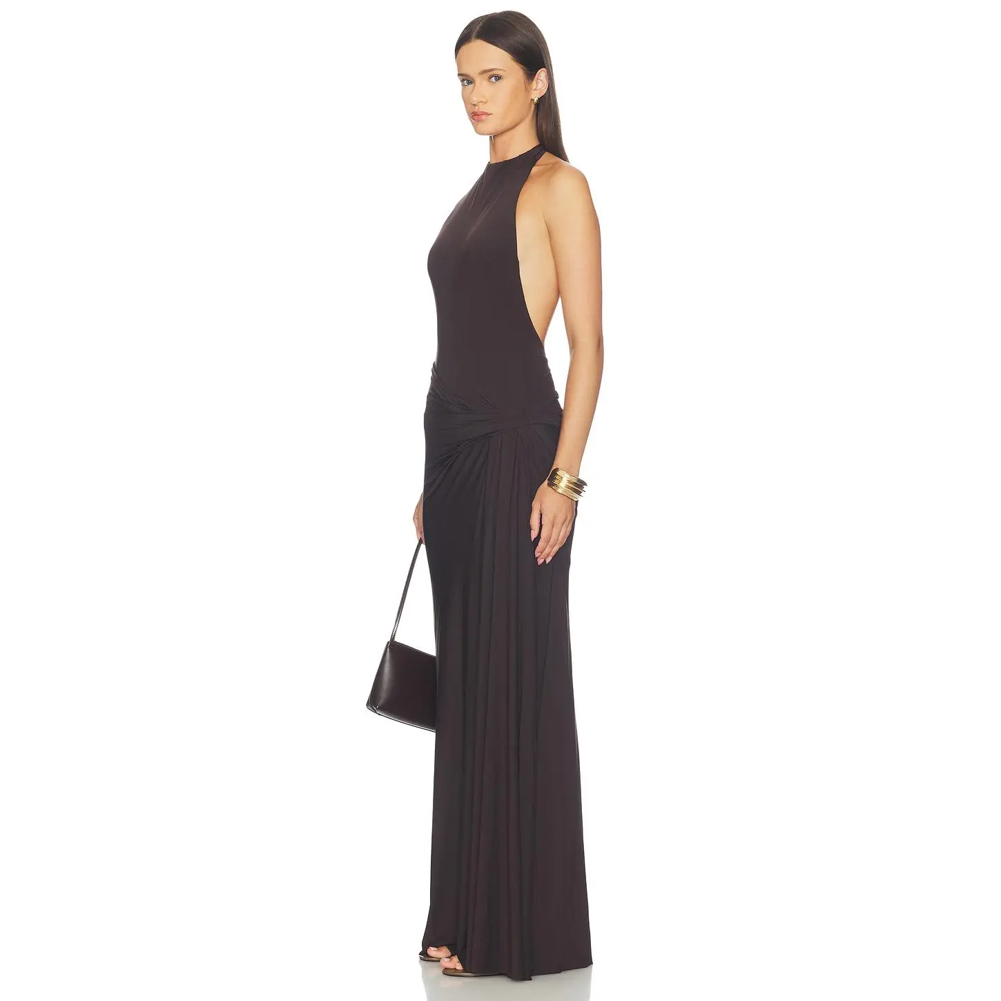 Bec + Bridge Court Halter Maxi Dress in Dark Chocolate