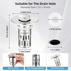 Bathroom Sink Drain Stopper, Universal Pop Up Drain For Bathroom Sink Replacement, Sink Drain Cover With Anti-Clogging Filter Basket Hair Catcher, Sink Drain Strainer For 1.1-1.45 Inch