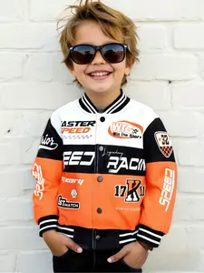 Boys' Cartoon Motorcycle Style Jacket, Creative Letter Print Fashion Coat, Spring Fall New Arrival, School Party Outdoor Travel Gift