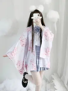 Japanese Style Lolita Overlay Jacket, Anime Cosplay Layered Kimono with Seven-Quarter Sleeves, Ideal for Festivals & Performances
