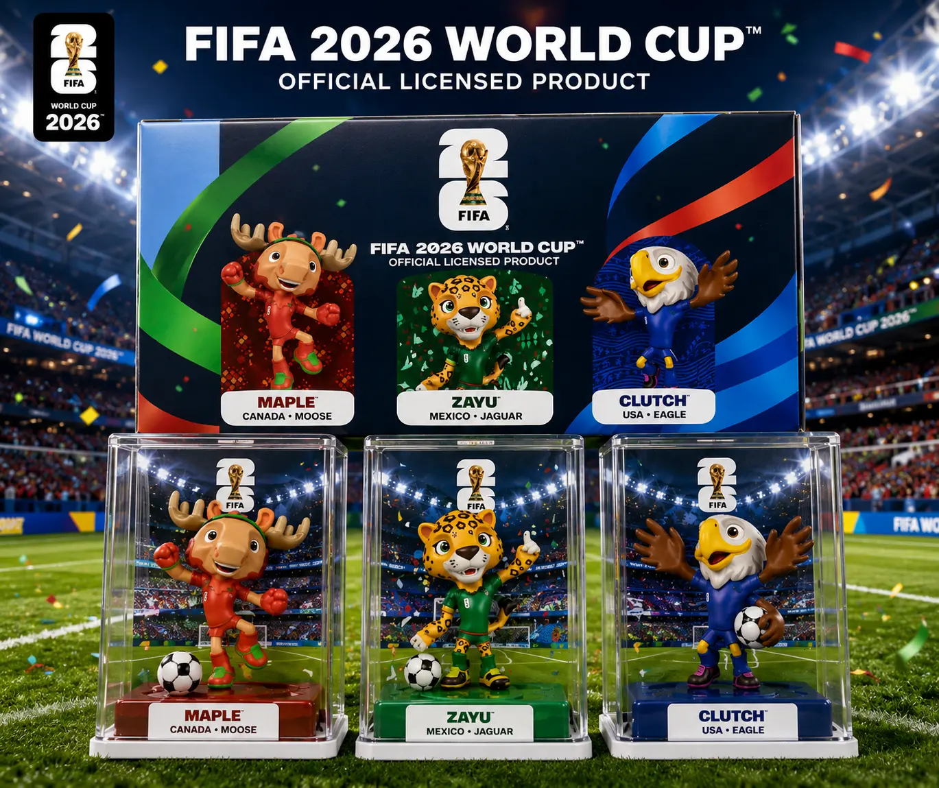 【Set of 3】6cm-2.36inch FIFA World Cup 2026 Officially Licensed Mascot Figurines, Clutch, Zayu & Maple,Soccer Collectible Figures, gift,Collectable Soccer Figures, Gift Idea, Sports Fans, Model Figure for Collectors