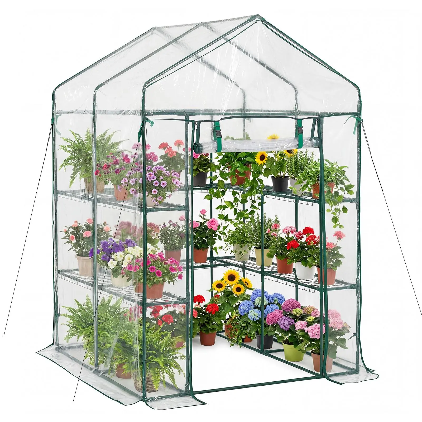 VEVOR Heavy Duty Peak-Roof Walk-in Garden Greenhouse Kit, 54x54x77.2", 10 Shelves, High-Strength PE Cover, Zipper Door, Steel Frame, DIY Easy-Assemble Cultivation Equipment for Planting/Storage#BackToSchool