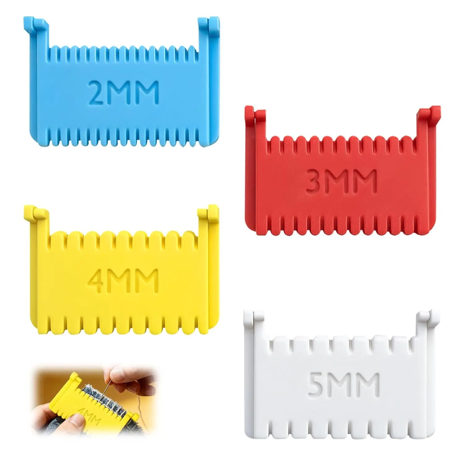 4 PCS Clip-On Sewing Ruler, Edge Stitch Lock & Sewing Gauge for 4 Sizes, Non-Slip Stitching Guide Tool for Hand Sewing, Embroidery Fabric Patchwork