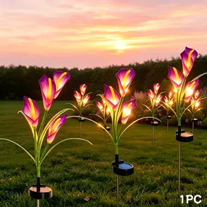 Solar Garden Stake Light, 4led Warm Lily Pole Lamp, 28.34inch Ambiance, DIY Constant Glow, Durable for Yard, Camping, Wedding Decor
