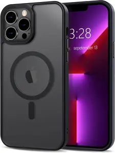 iPhone 13 Pro Max Case Magnetic Phone Case [Compatible with MagSafe] Soft TPU Bumper Hard Translucent Matte Back Slim Fit Shockproof Protective Case Cover for Men Women Girls - Black