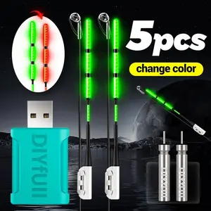 5-Piece Fishing Rod Tip Light Set, Rechargeable Battery & USB Charger, Night Fishing Glow Stick, Smart Sensor Fish Biting Alarm