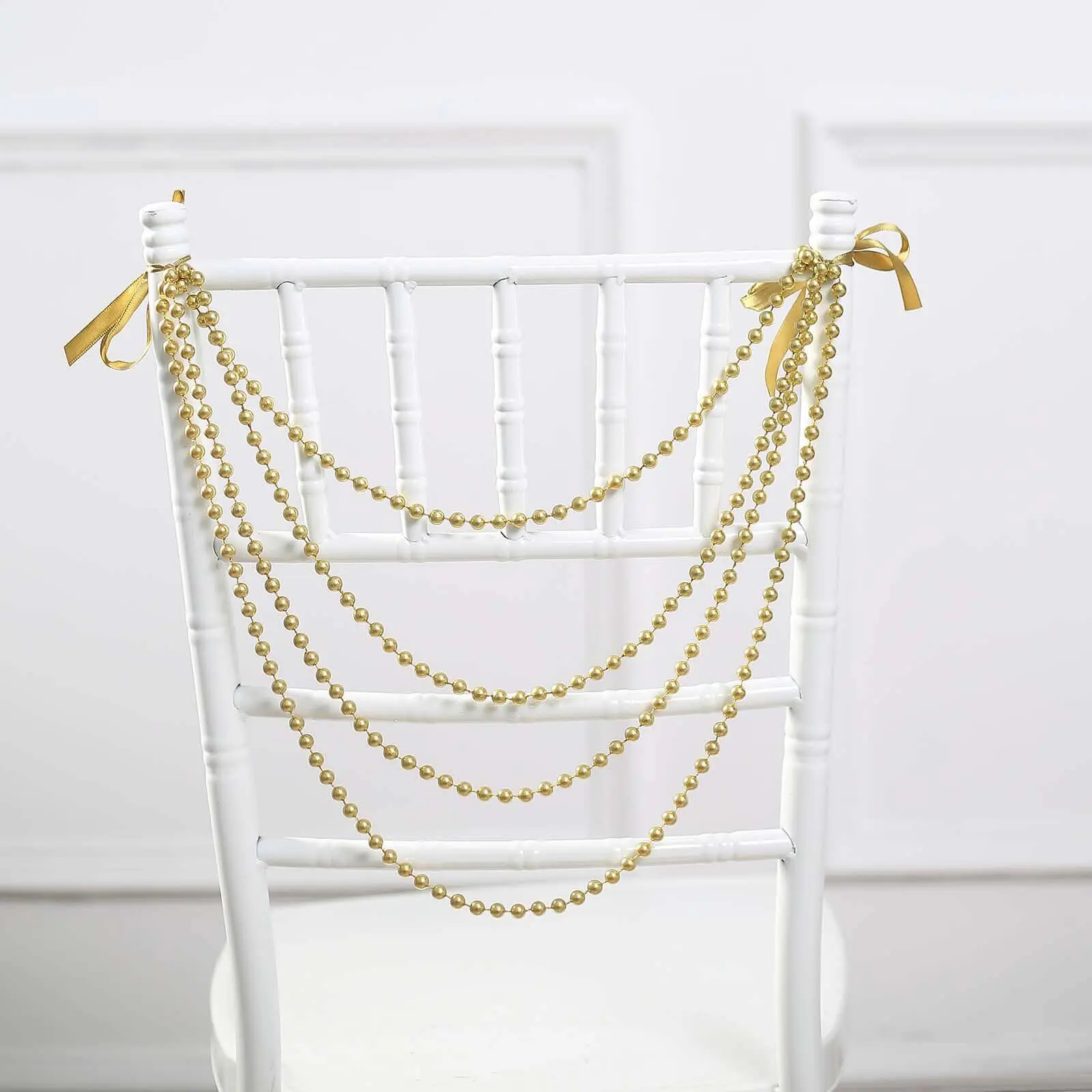 Faux Pearl Beaded Chair Sash - 16 in Pre-Tied Beaded Garland, Chiavari Ready, Gatsby-Style Shine for Gatsby Chairbacks, Bridal-Chair Accent