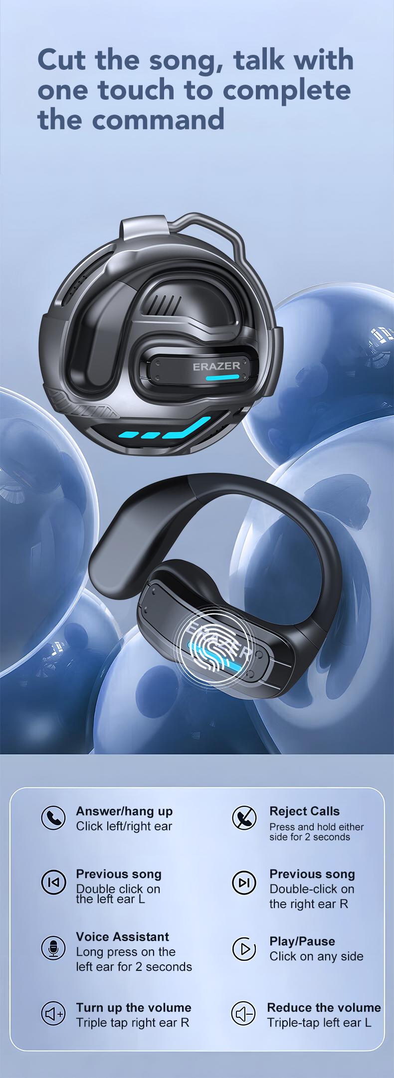 ERAZER X8 OWS Translation Wireless Bluetooth Earphones Support 135 Languages Real Time Bluetooth Translation Playing Music Phone Calls Headphones & Meeting Summary Earbuds