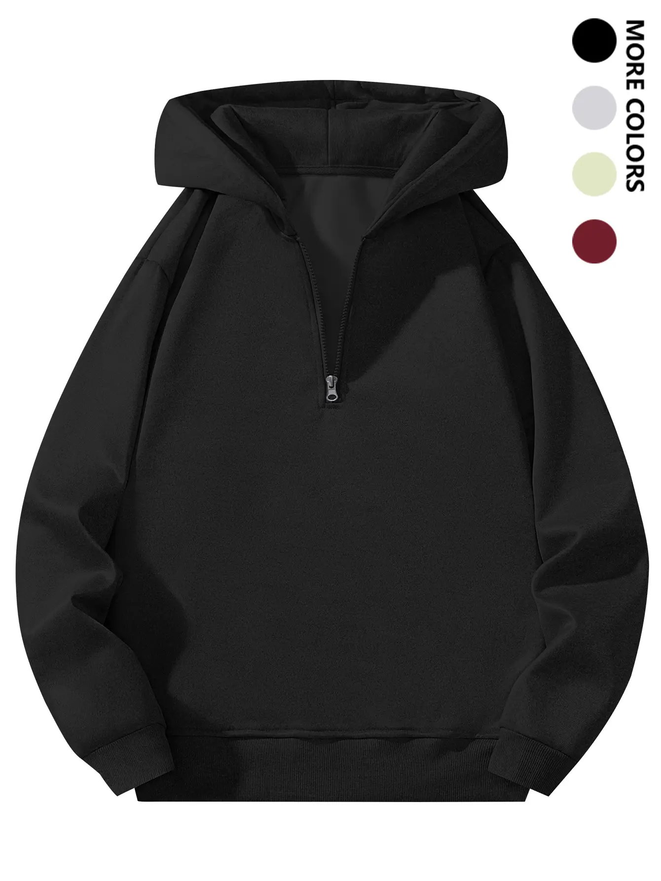 Men's High-End Elastane Zip Up Hoodie - Autumn-Winter Loose-Fit Half-Zip Long-Sleeve Top, Unisex American Minimalist Plain High-Street Casual Wear, Father's Day Gift Option, Fitted
